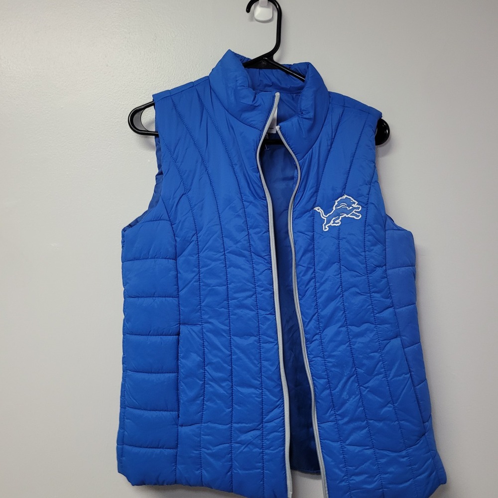 NFL Team Apparel Detroit Lions Womens Blue Puffer Vest Medium